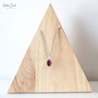 Natural Rhodolite Garnet 6x4mm Gemstone Prong Set in 14k Real Gold Solitaire Pendant