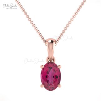 Genuine Pink Tourmaline Solitaire Pendant in Real 14k Gold Handmade Light Weight Jewelry