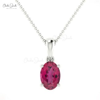 Genuine Pink Tourmaline Solitaire Pendant in Real 14k Gold Handmade Light Weight Jewelry