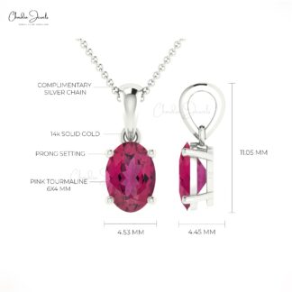 Genuine Pink Tourmaline Solitaire Pendant in Real 14k Gold Handmade Light Weight Jewelry