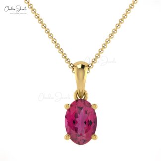 Genuine Pink Tourmaline Solitaire Pendant in Real 14k Gold Handmade Light Weight Jewelry