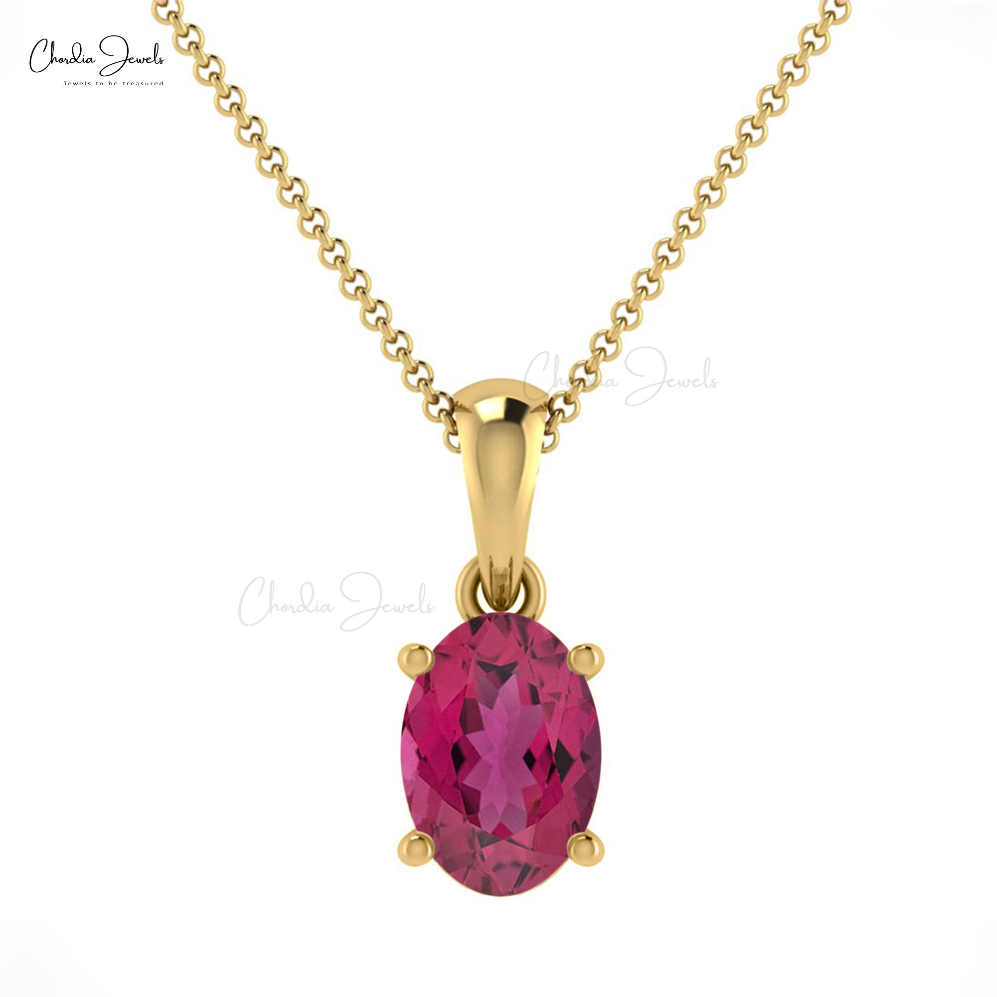 Genuine Pink Tourmaline Solitaire Pendant in Real 14k Gold Handmade Light Weight Jewelry