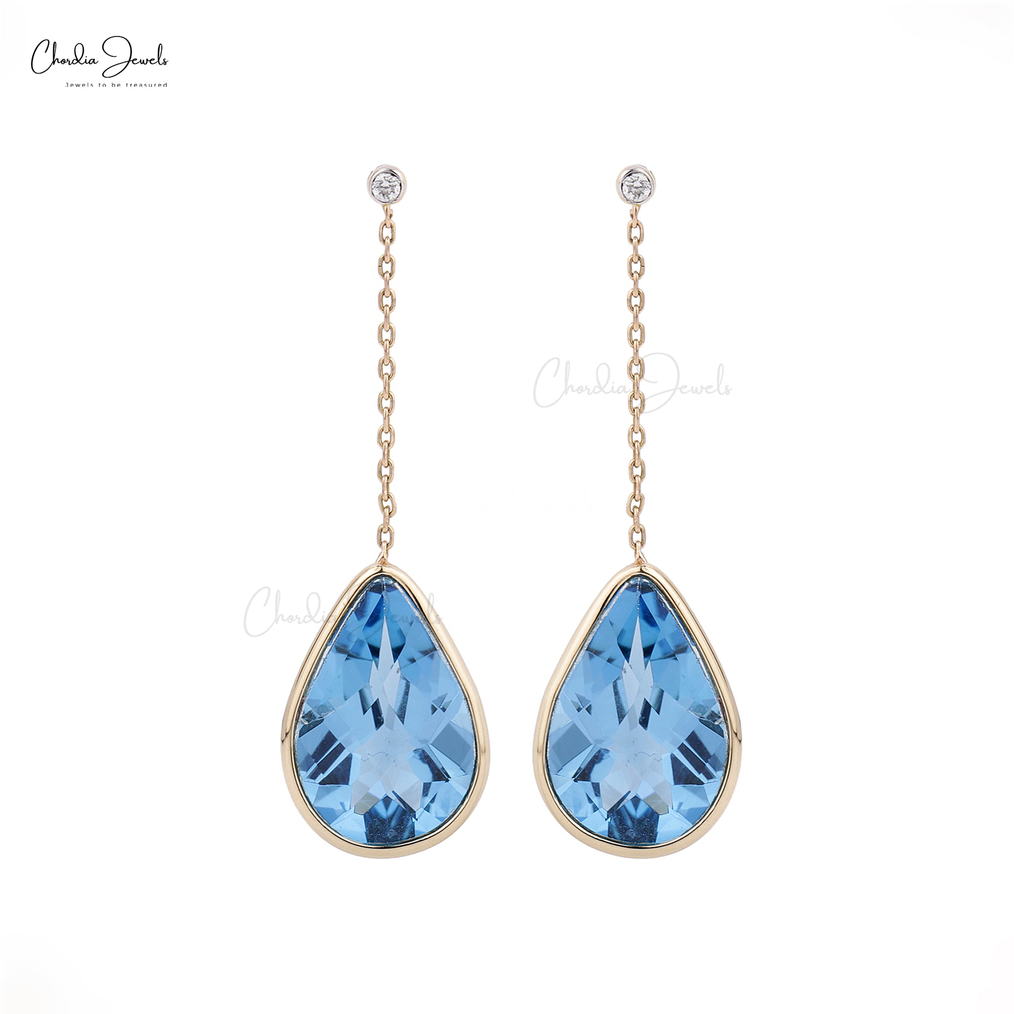 Pear Drop Earring With 9.36 Ct Swiss Blue Topaz Diamond Dangle Earrings In 14k Yellow Gold
