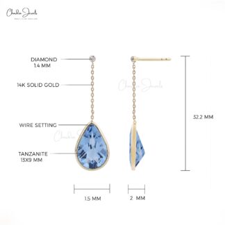 Pear Drop Earring With 9.36 Ct Swiss Blue Topaz Diamond Dangle Earrings In 14k Yellow Gold