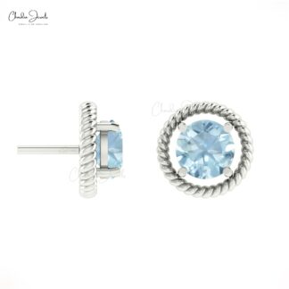 Oval Cut Solitaire Earrings In 14k Pure Gold Aquamarine March Birthstone Studs For Her
