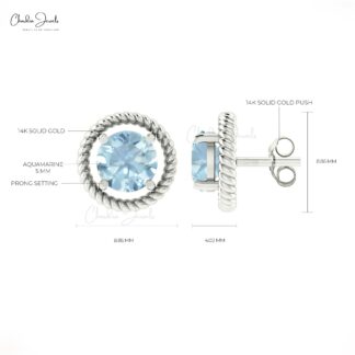Oval Cut Solitaire Earrings In 14k Pure Gold Aquamarine March Birthstone Studs For Her