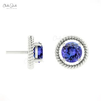 Genuine Tanzanite Spiral Stud Earrings 14k Gold 0.98ct December Birthstone Earrings Gift