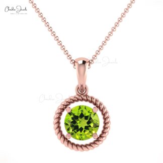 Gemstone Dangle Charm With 5mm Round Peridot 14k Real Gold Spiral Pendant