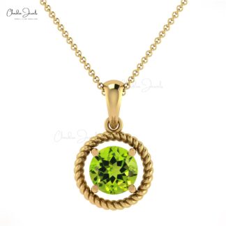 Gemstone Dangle Charm With 5mm Round Peridot 14k Real Gold Spiral Pendant