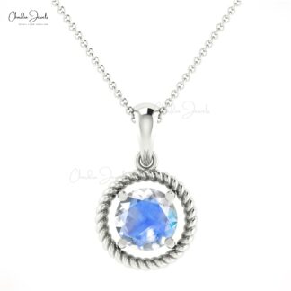 Natural Moonstone Spiral Pendant in 14k Solid Gold Minimalist Women Jewelry