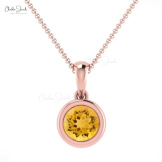 Genuine Round Cut Citrine 0.42Ct Solitaire Pendant 14k Solid Gold Charm Jewelry