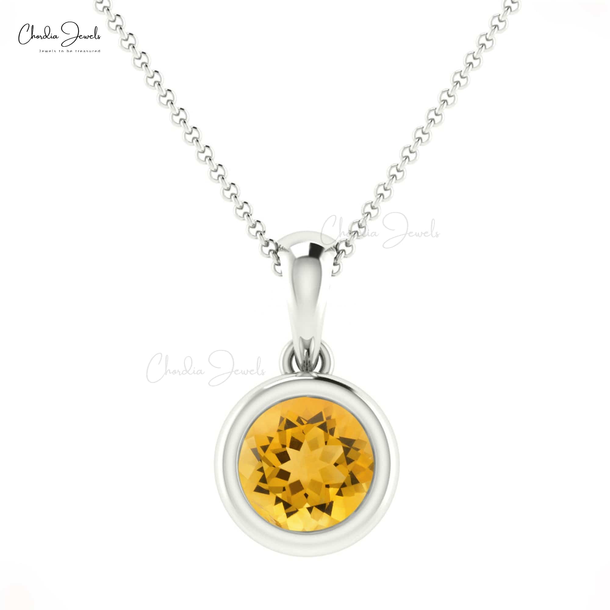 Genuine Round Cut Citrine 0.42Ct Solitaire Pendant 14k Solid Gold Charm Jewelry
