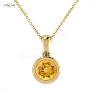 Genuine Round Cut Citrine 0.42Ct Solitaire Pendant 14k Solid Gold Charm Jewelry