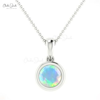 Natural Ethiopian Opal 0.42Ct Round Cut Handmade Pendant 14k Real Gold Minimalist Jewelry
