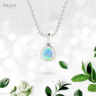 Natural Ethiopian Opal 0.42Ct Round Cut Handmade Pendant 14k Real Gold Minimalist Jewelry