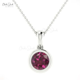 Natural Rhodolite Garnet 5mm Round Cut Pendant 14k Real Gold Handmade Fine Jewelry