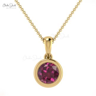 Natural Rhodolite Garnet 5mm Round Cut Pendant 14k Real Gold Handmade Fine Jewelry