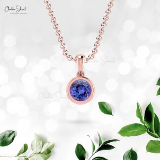 Gemstone Dangle Pendant With 5mm Tanzanite 14k Solid Gold Handmade Necklace