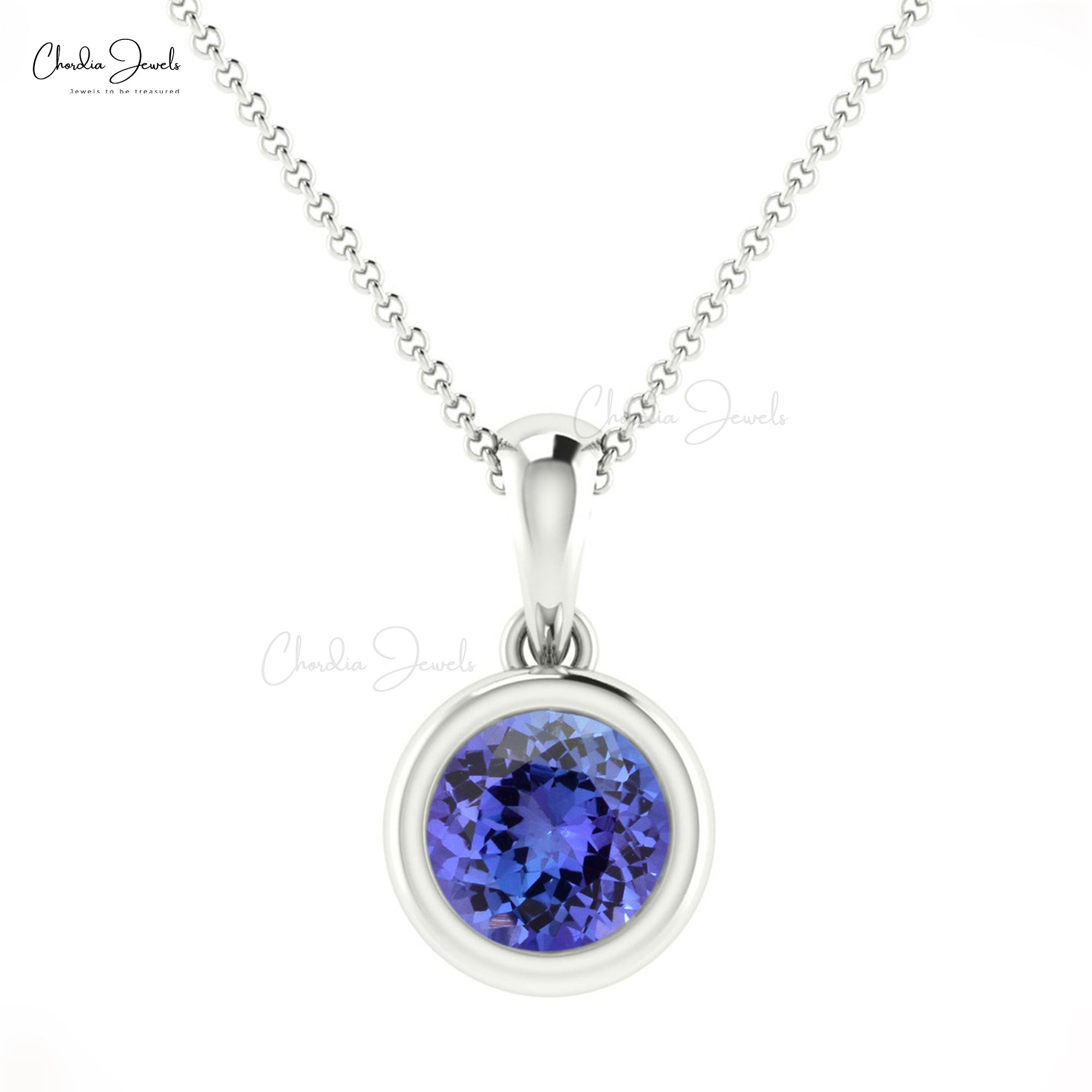 Gemstone Dangle Pendant With 5mm Tanzanite 14k Solid Gold Handmade Necklace