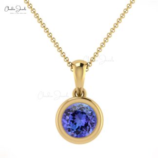 Gemstone Dangle Pendant With 5mm Tanzanite 14k Solid Gold Handmade Necklace