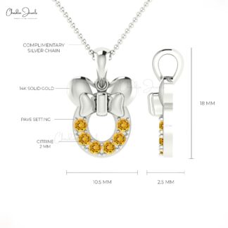 Natural Citrine 0.32Ct Round Cut Mickey Mouse Pendant 14k Solid Gold Gemstone Jewelry Gift