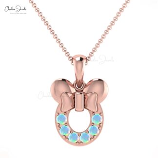Natural Ethiopian Opal 0.18Ct Round Cut Mickey Mouse Pendant 14k Real Gold Gemstone Jewelry