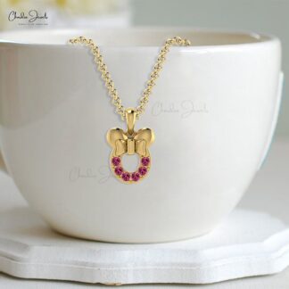 Natural Pink Tourmaline Kids Pendant 2mm Brilliant Round Cut Gemstone Pendant 14k Solid Gold Pendant For Women’s