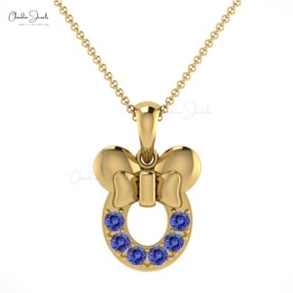 Genuine Tanzanite Kids Pendant 2mm Round Cut Gemstone Summer Jewelry 14k Real Gold Hallmarked Pendant For Wedding Gift