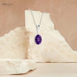 Genuine Amethyst Solitaire Charm in 14k Solid Gold Gemstone Fine Pendant For Her
