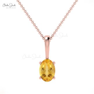 Natural Citrine 0.42Ct Oval Cut Solitaire Pendant 14k Solid Gold Gemstone Accented Jewelry