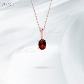 Oval Single Stone Pendant With 6x4mm Red Garnet 14k Real Gold Solitaire Necklace