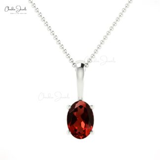 Oval Single Stone Pendant With 6x4mm Red Garnet 14k Real Gold Solitaire Necklace