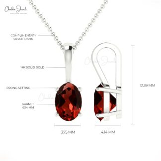 Oval Single Stone Pendant With 6x4mm Red Garnet 14k Real Gold Solitaire Necklace