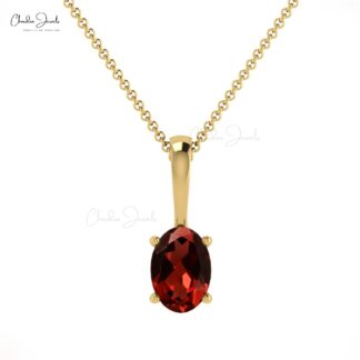 Oval Single Stone Pendant With 6x4mm Red Garnet 14k Real Gold Solitaire Necklace