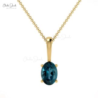 Oval London Blue Topaz Charm In Solid 14k Gold December Birthstone Solitaire Pendant
