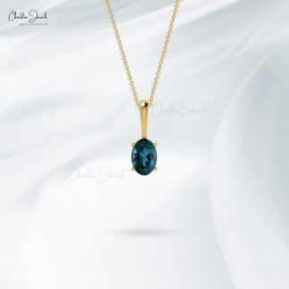 Oval London Blue Topaz Charm In Solid 14k Gold December Birthstone Solitaire Pendant