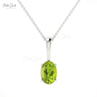 Oval Cut 0.55Ct Genuine Peridot Gemstone Solitaire Pendant 14k Real Gold Hallmark Jewelry