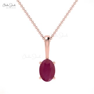 Oval Cut Prong Set Charm In Real 14k Gold Burma Ruby Solitaire Pendant For Mom