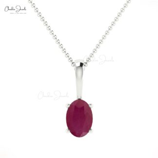 Oval Cut Prong Set Charm In Real 14k Gold Burma Ruby Solitaire Pendant For Mom