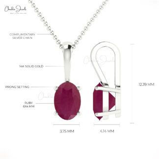 Oval Cut Prong Set Charm In Real 14k Gold Burma Ruby Solitaire Pendant For Mom