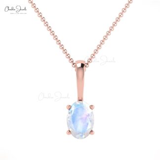 Genuine Rainbow Moonstone Prong Set In 14k Solid Gold Solitaire Pendant For Her
