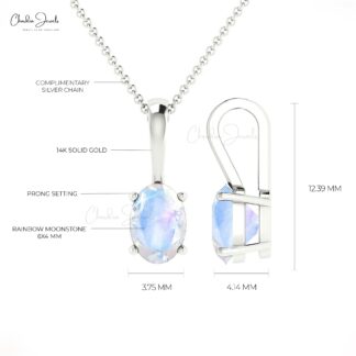 Genuine Rainbow Moonstone Prong Set In 14k Solid Gold Solitaire Pendant For Her