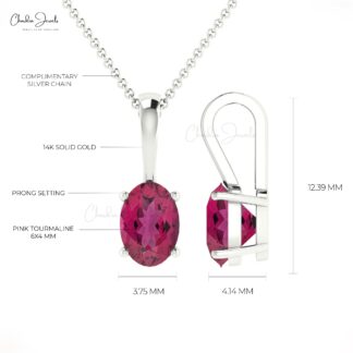 Natural Pink Tourmaline Solitaire Pendant in 0.4 Ct Gemstone 14k Real Gold Fine Jewelry