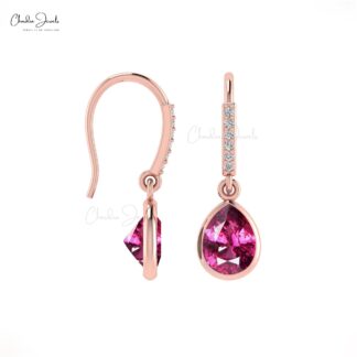 January Birthstone Pear Shaped Rhodolite Garnet Drop Dangle Earring With Diamond Accent