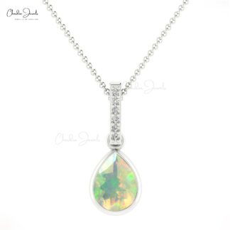 Pear Shape Dangling Charm in 14k Real Gold Fire Opal 8x6mm Ct Gemstone Mom Pendant