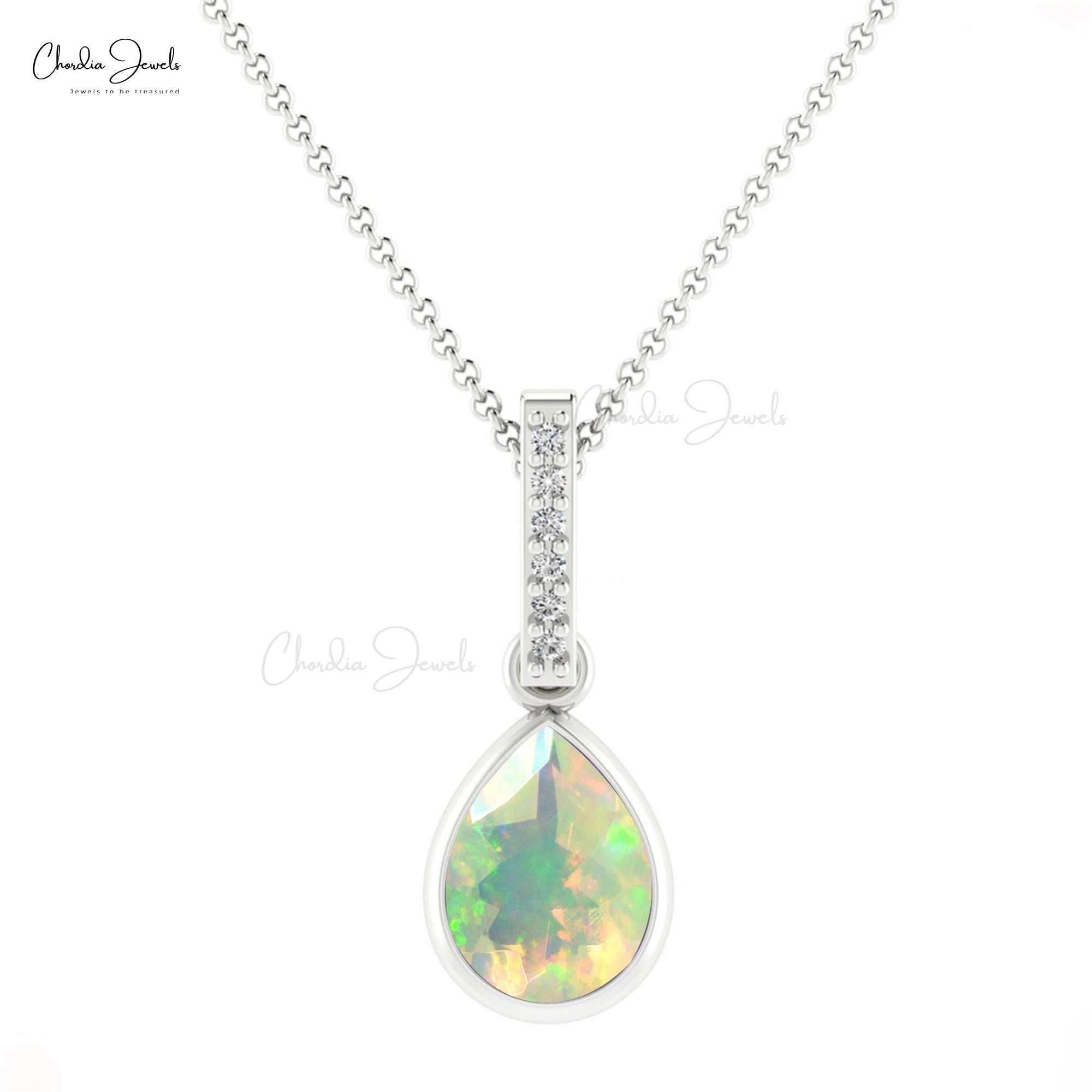 Pear Shape Dangling Charm in 14k Real Gold Fire Opal 8x6mm Ct Gemstone Mom Pendant