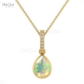 Pear Shape Dangling Charm in 14k Real Gold Fire Opal 8x6mm Ct Gemstone Mom Pendant