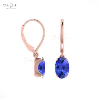 Oval Tanzanite Dangle Earrings in 14k Solid Gold December Birthstone Prong Set Earrings