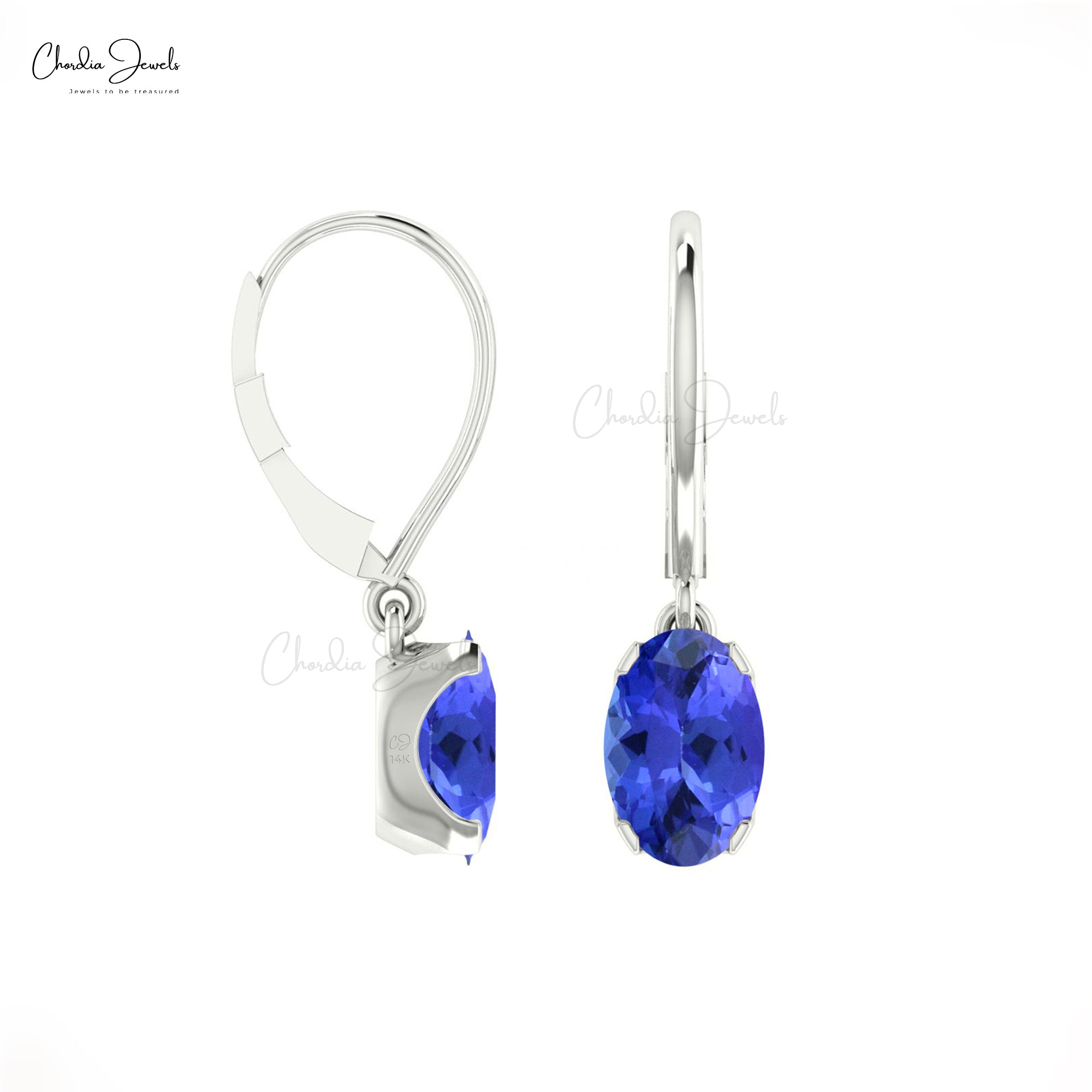 Oval Tanzanite Dangle Earrings in 14k Solid Gold December Birthstone Prong Set Earrings