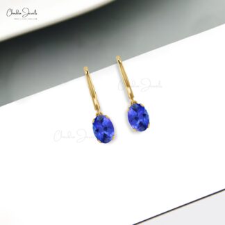 Oval Tanzanite Dangle Earrings in 14k Solid Gold December Birthstone Prong Set Earrings